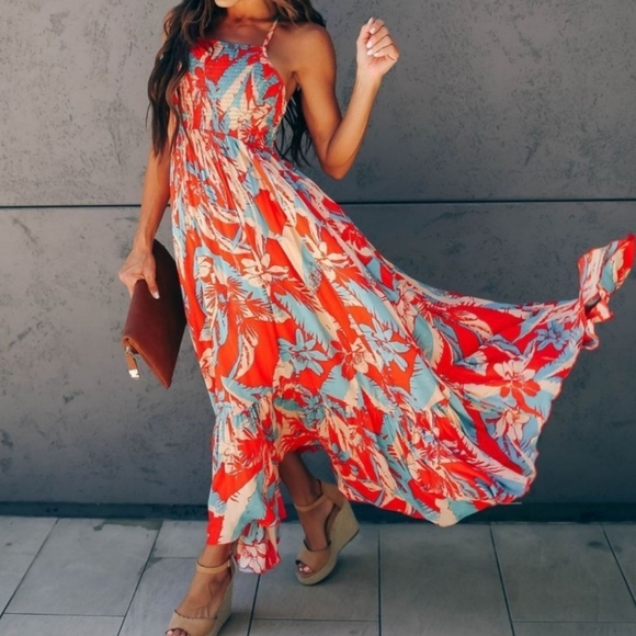 🤍 Free People smocked strappy back hankerchief hem midi dress - Picture 5 of 13